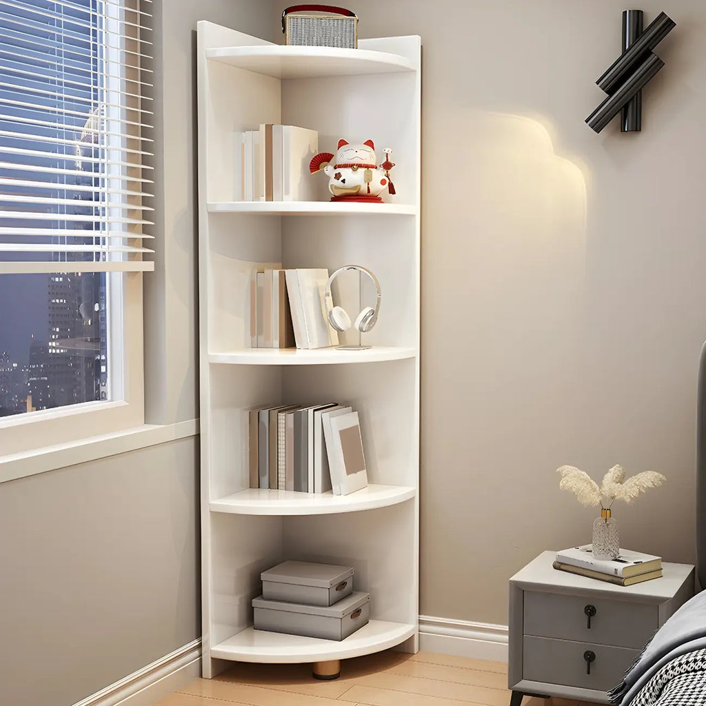 Contemporary Space-Saving Wood Walnut Corner Bookcase