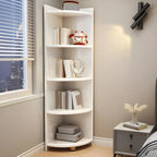 Contemporary Space-Saving Wood Walnut Corner Bookcase