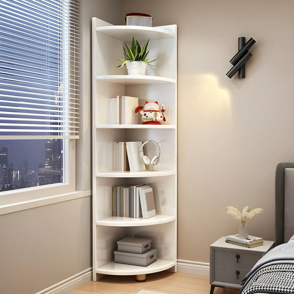 Contemporary Space-Saving Wood Walnut Corner Bookcase