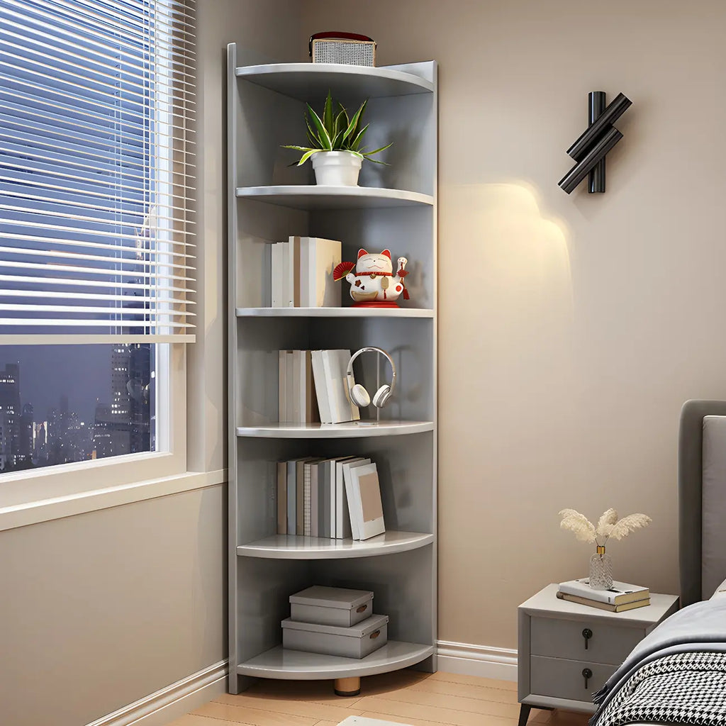 Contemporary Space-Saving Wood Walnut Corner Bookcase