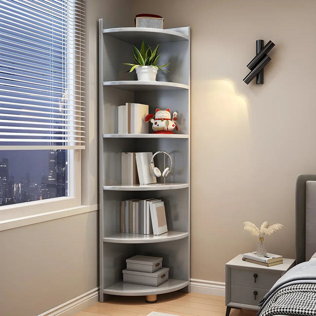 Contemporary Space-Saving Wood Walnut Corner Bookcase
