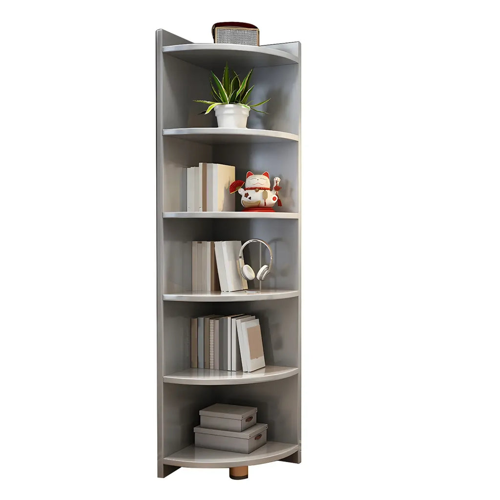 Contemporary Space-Saving Wood Walnut Corner Bookcase