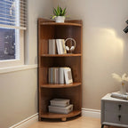 Contemporary Space-Saving Wood Walnut Corner Bookcase