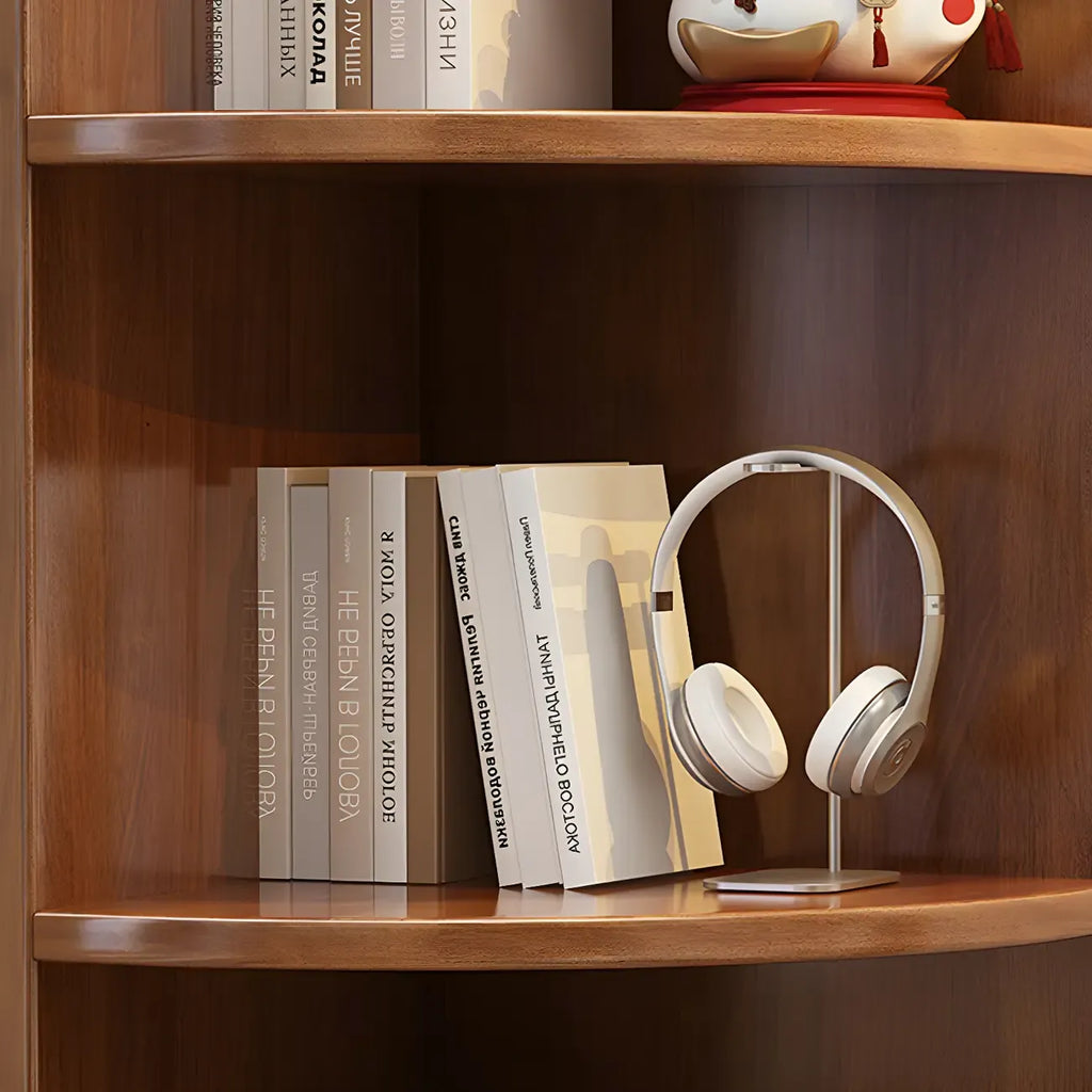 Contemporary Space-Saving Wood Walnut Corner Bookcase