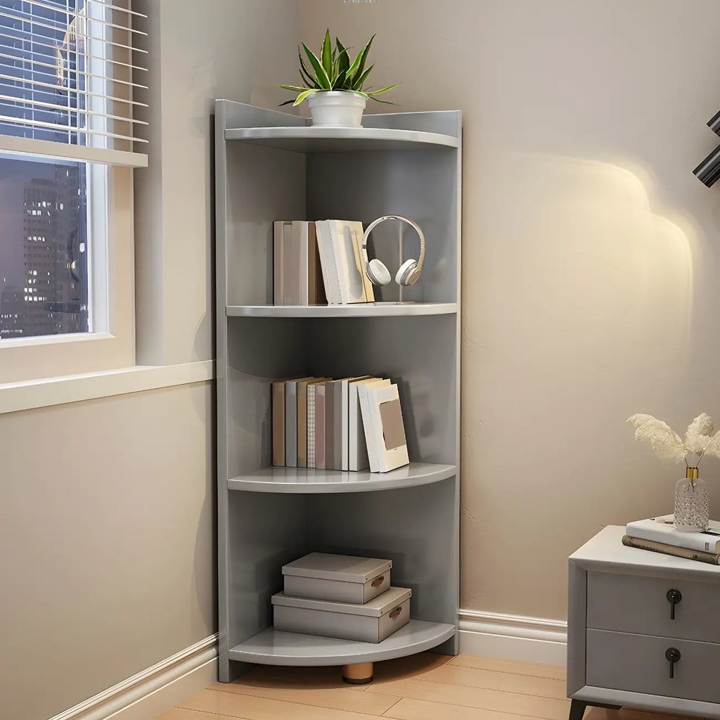 Contemporary Space-Saving Wood Walnut Corner Bookcase