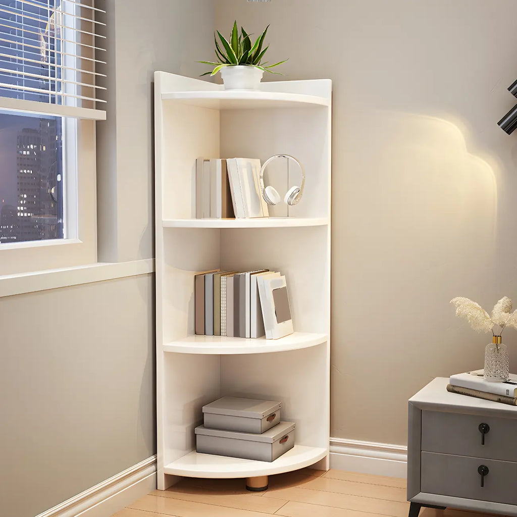 Contemporary Space-Saving Wood Walnut Corner Bookcase