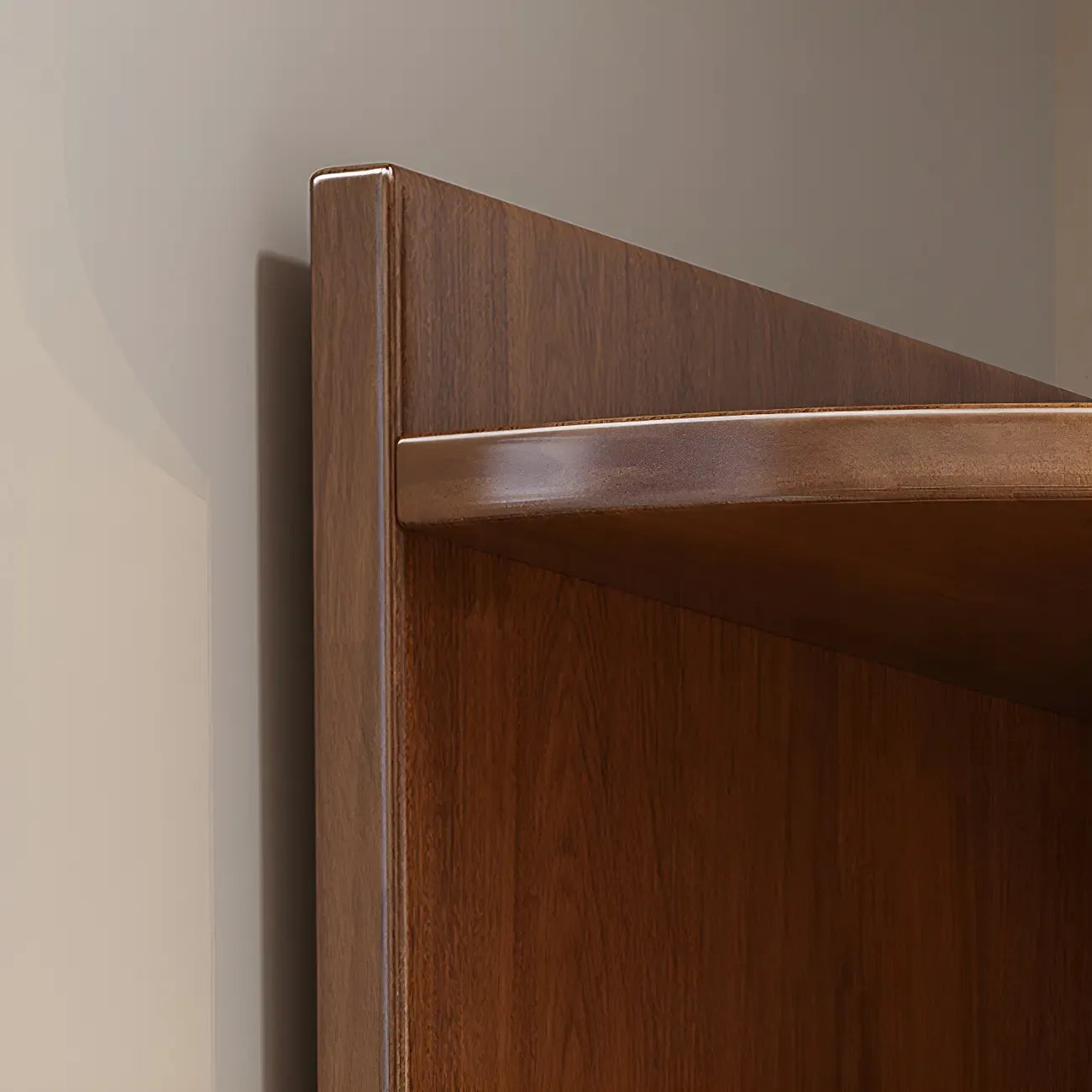 Contemporary Space-Saving Wood Walnut Corner Bookcase