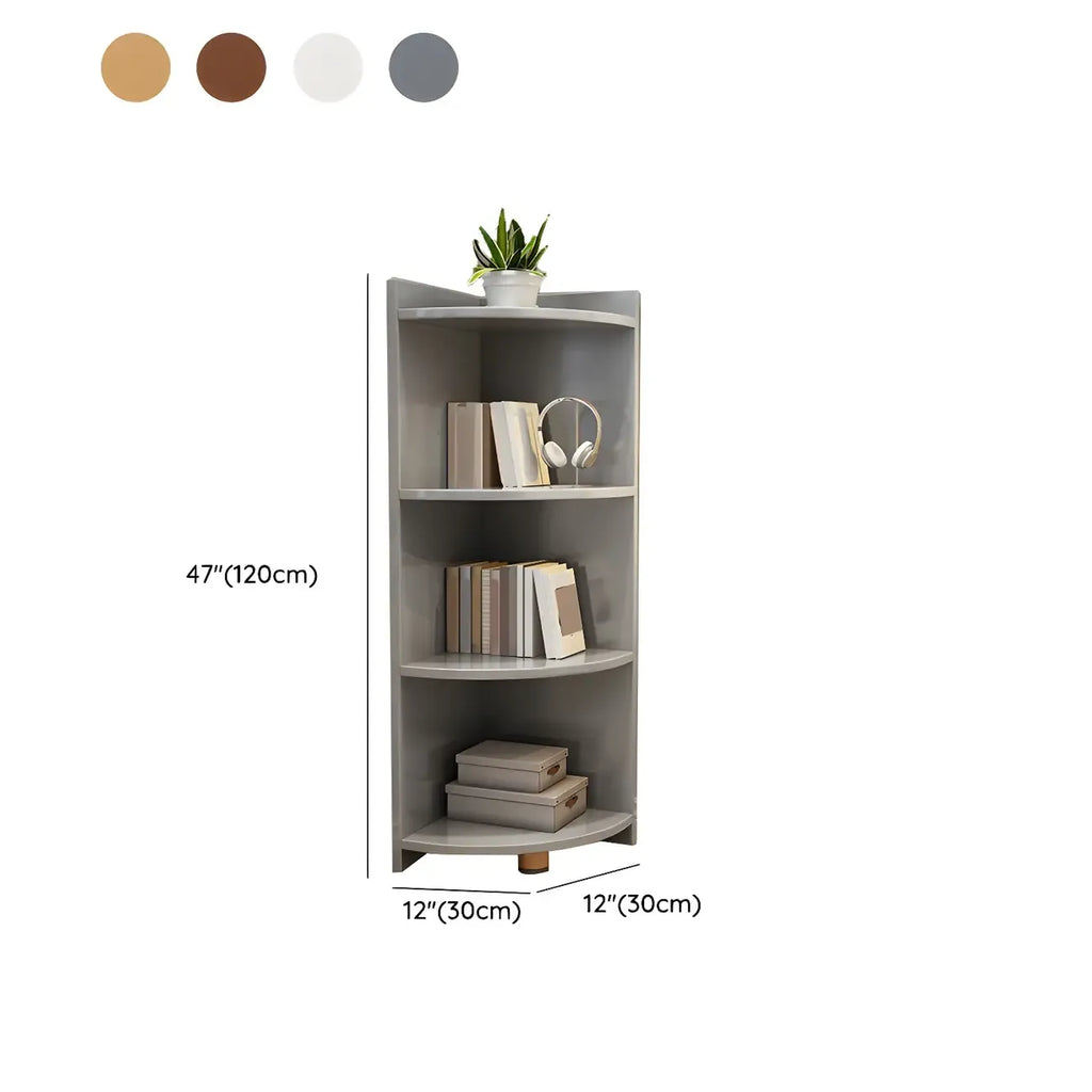 Contemporary Space-Saving Wood Walnut Corner Bookcase