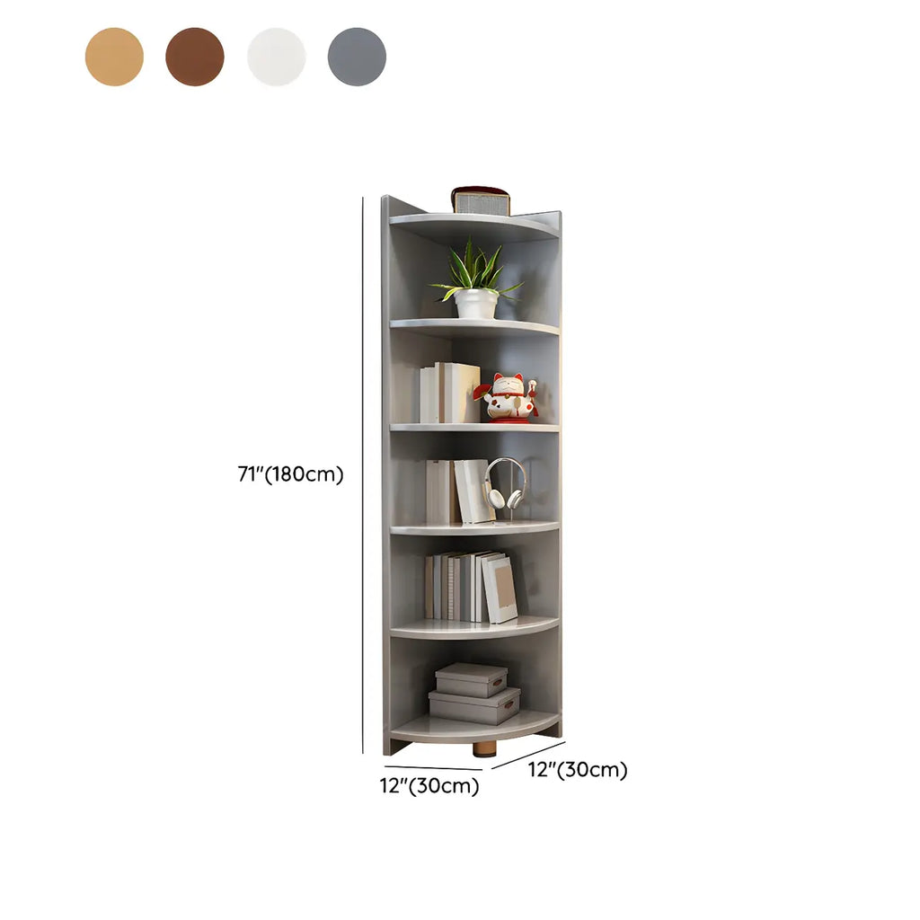 Contemporary Space-Saving Wood Walnut Corner Bookcase