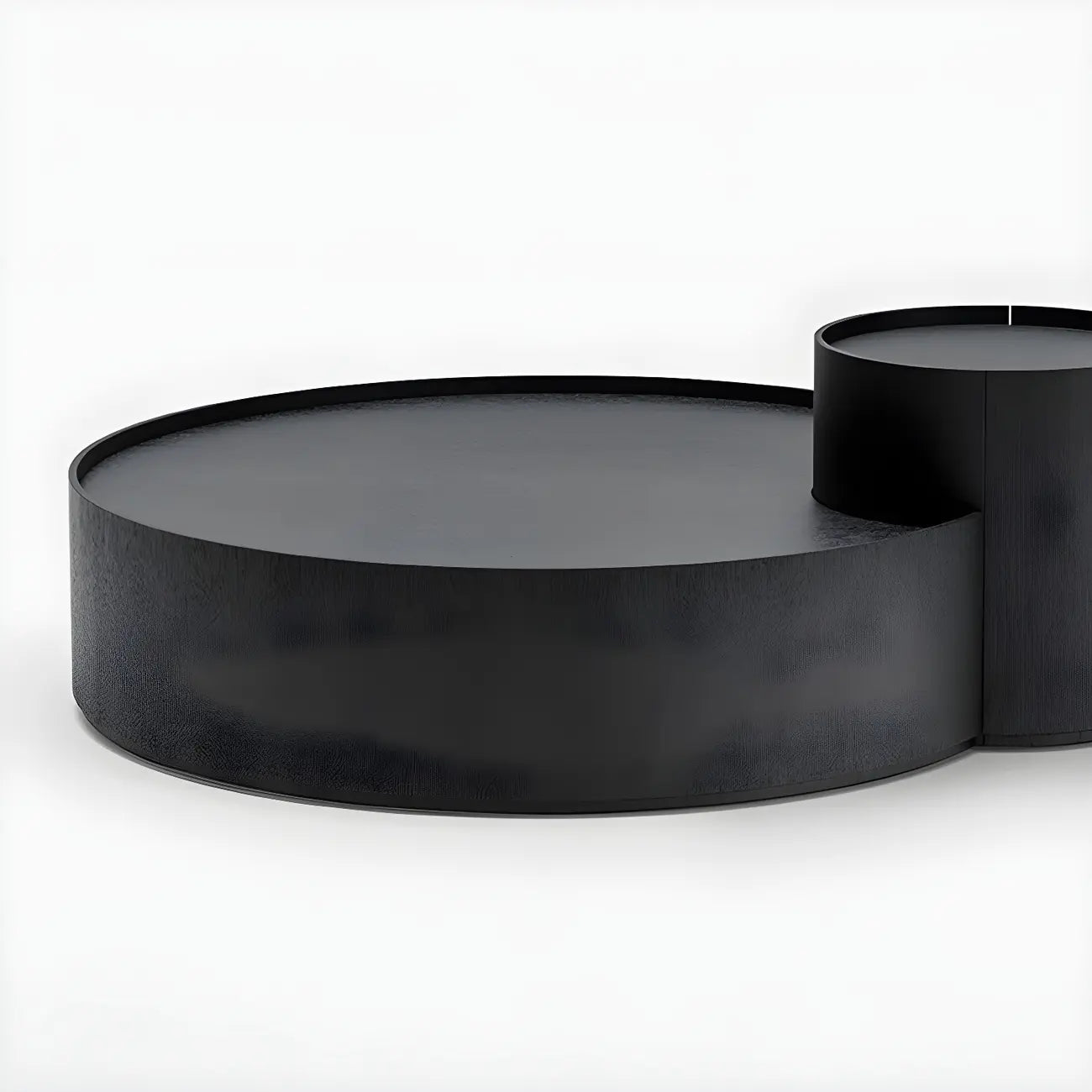 Black Round Modern Nesting Wood Coffee Table with Storage