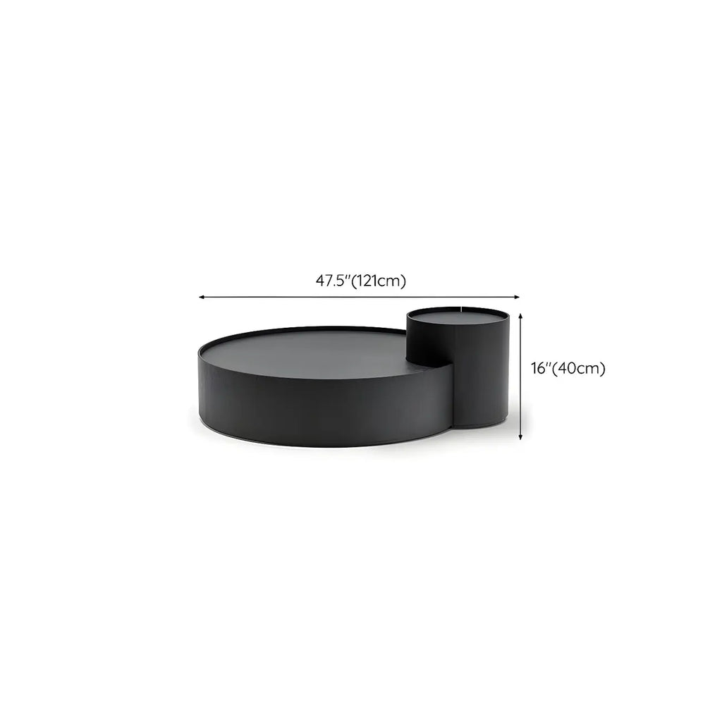 Black Round Modern Nesting Wood Coffee Table with Storage
