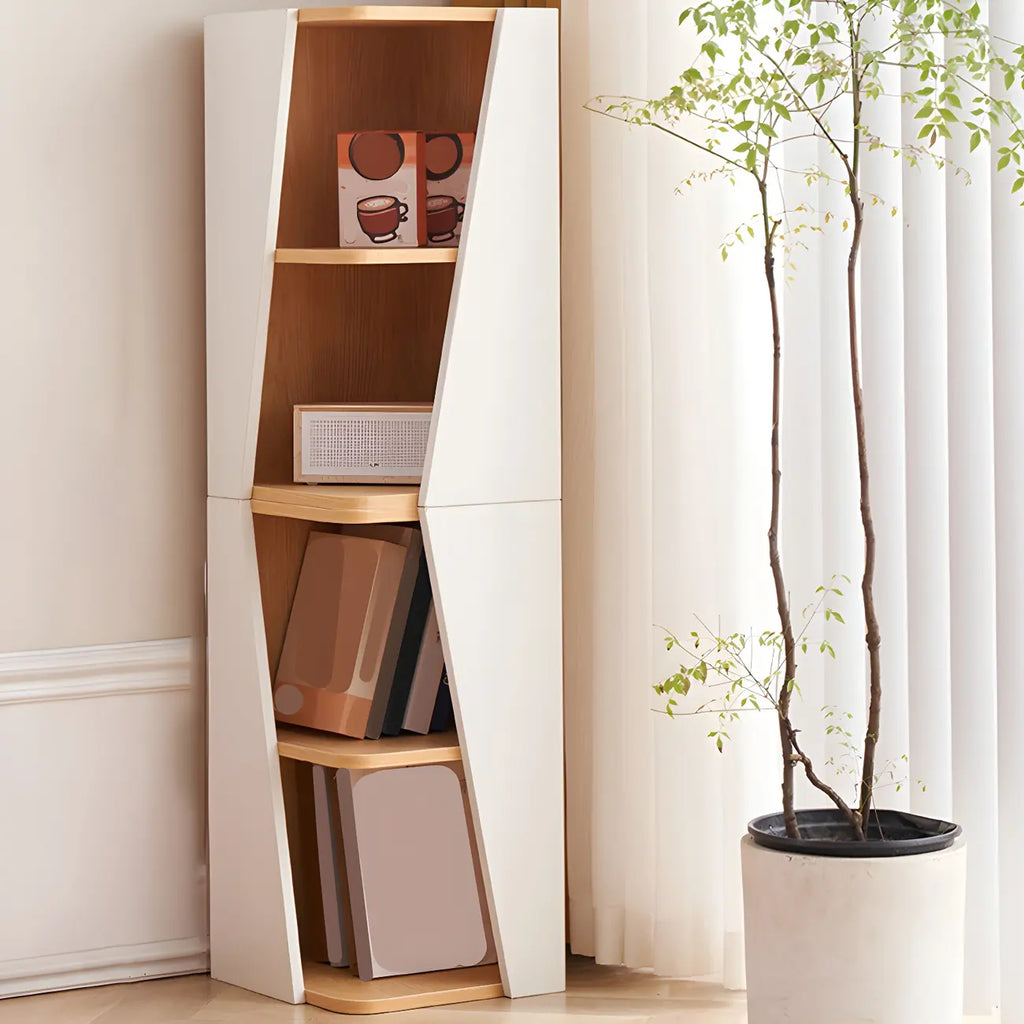 Artistic Modern White Wooden Corner Bookcase