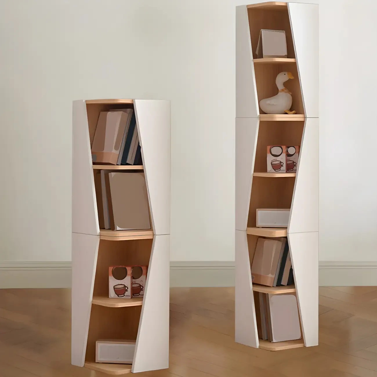 Artistic Modern White Wooden Corner Bookcase