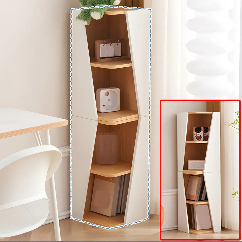 Artistic Modern White Wooden Corner Bookcase