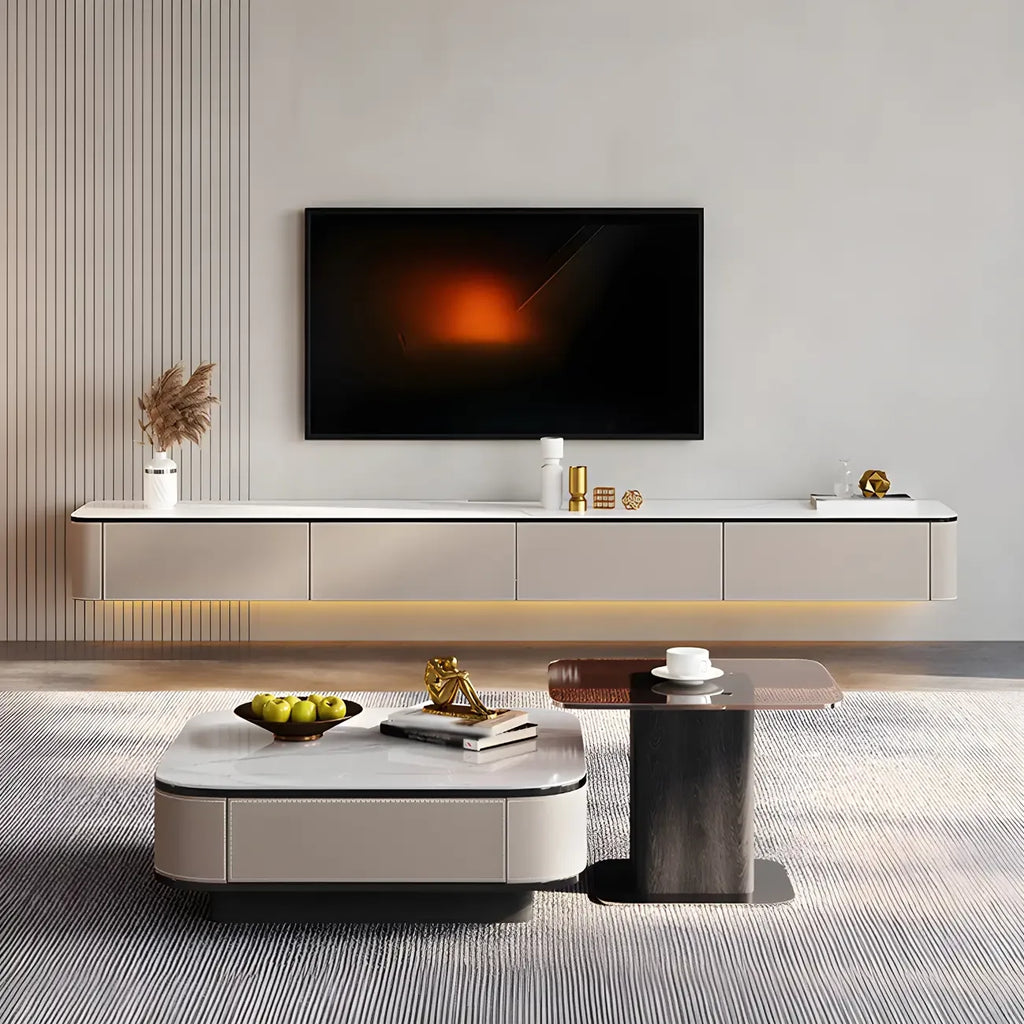 79 4-Drawer White Stone Floating Cable Management TV Stand