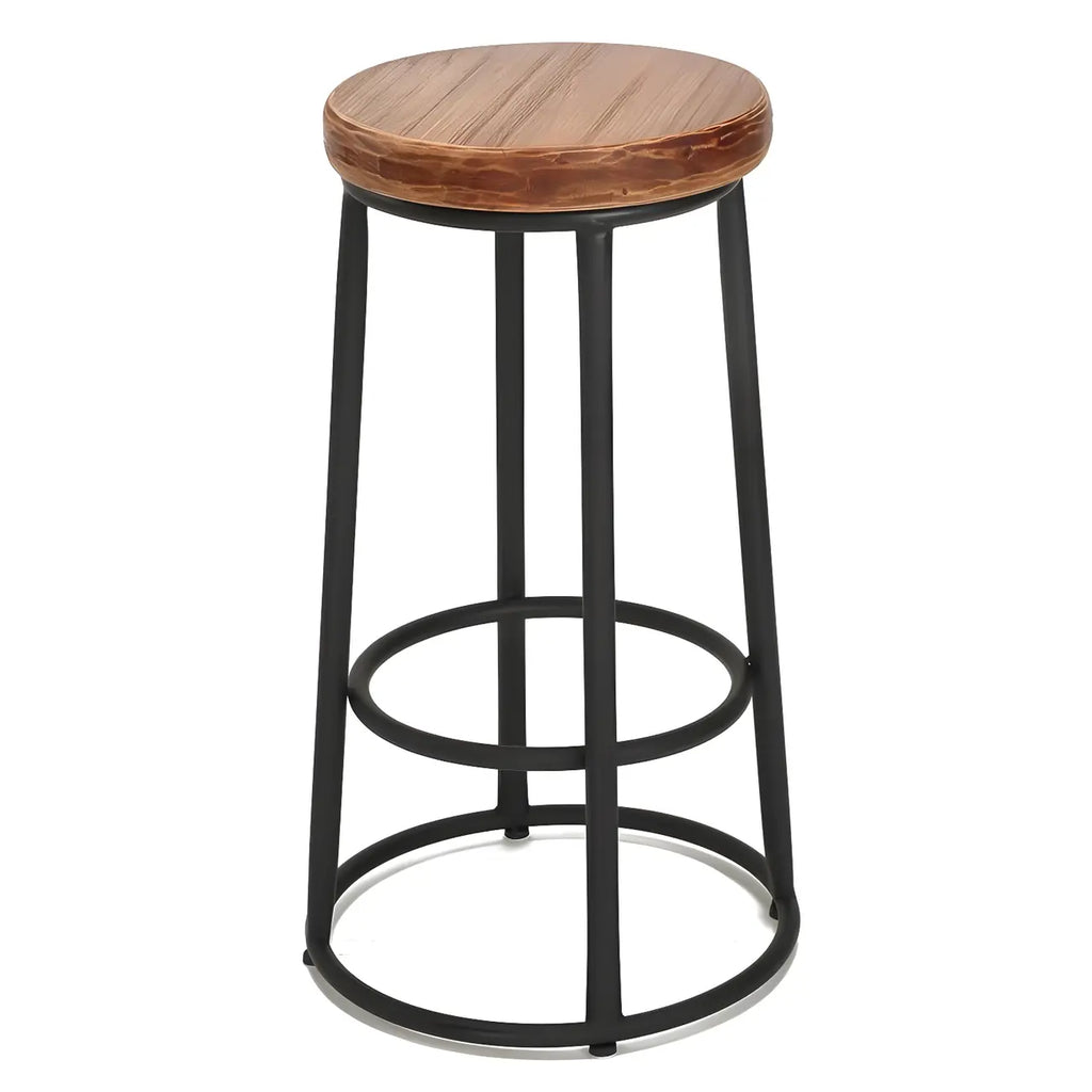 Backless Industrial Round Wooden Bar Stools