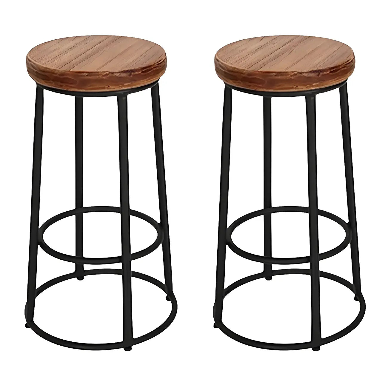 Backless Industrial Round Wooden Bar Stools