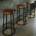 Backless Industrial Round Wooden Bar Stools