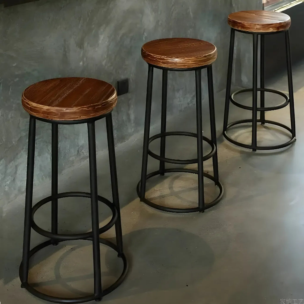 Backless Industrial Round Wooden Bar Stools