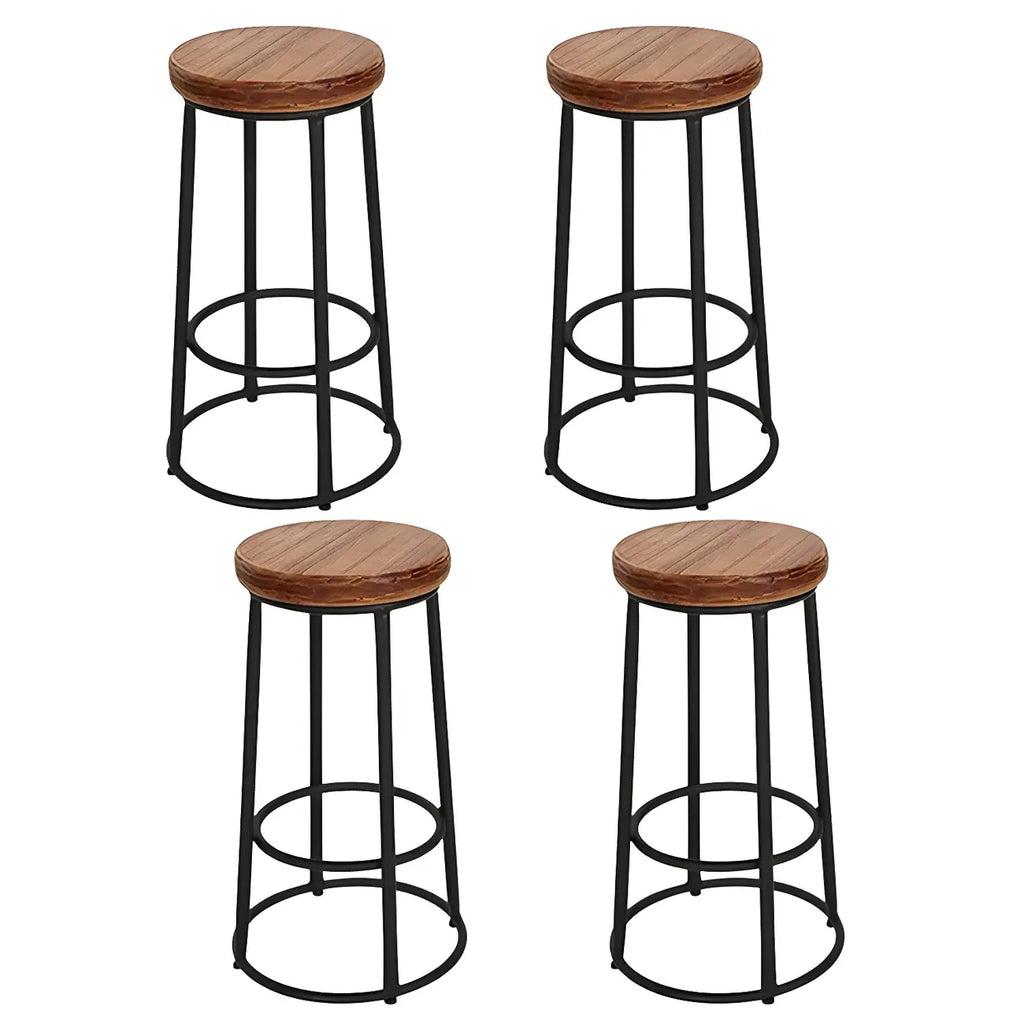 Backless Industrial Round Wooden Bar Stools