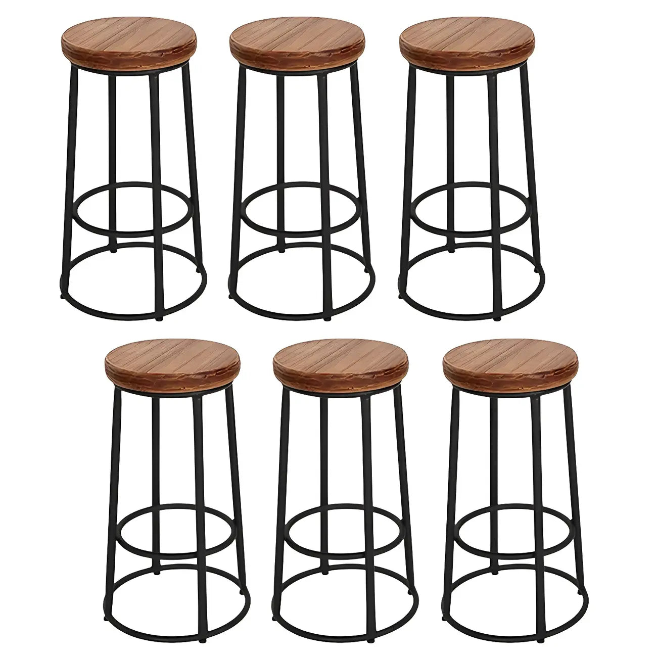 Backless Industrial Round Wooden Bar Stools
