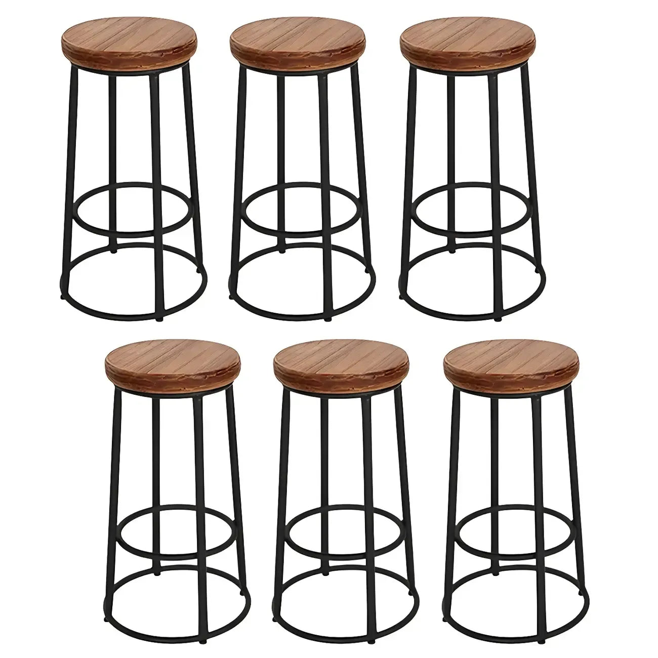 Backless Industrial Round Wooden Bar Stools