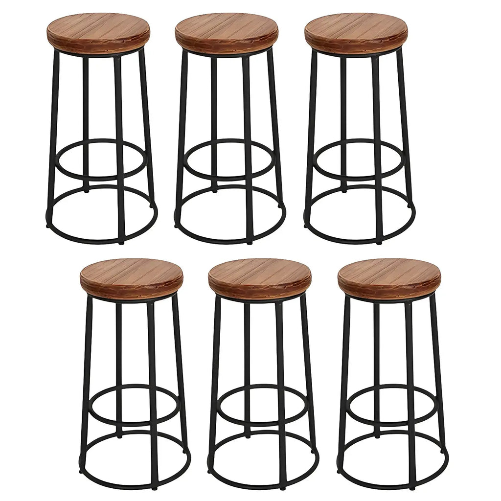 Backless Industrial Round Wooden Bar Stools
