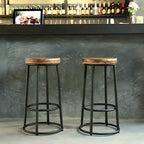 Backless Industrial Round Wooden Bar Stools