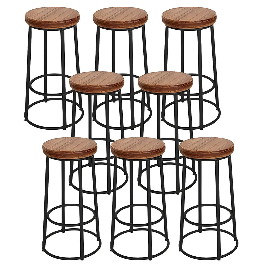 Backless Industrial Round Wooden Bar Stools