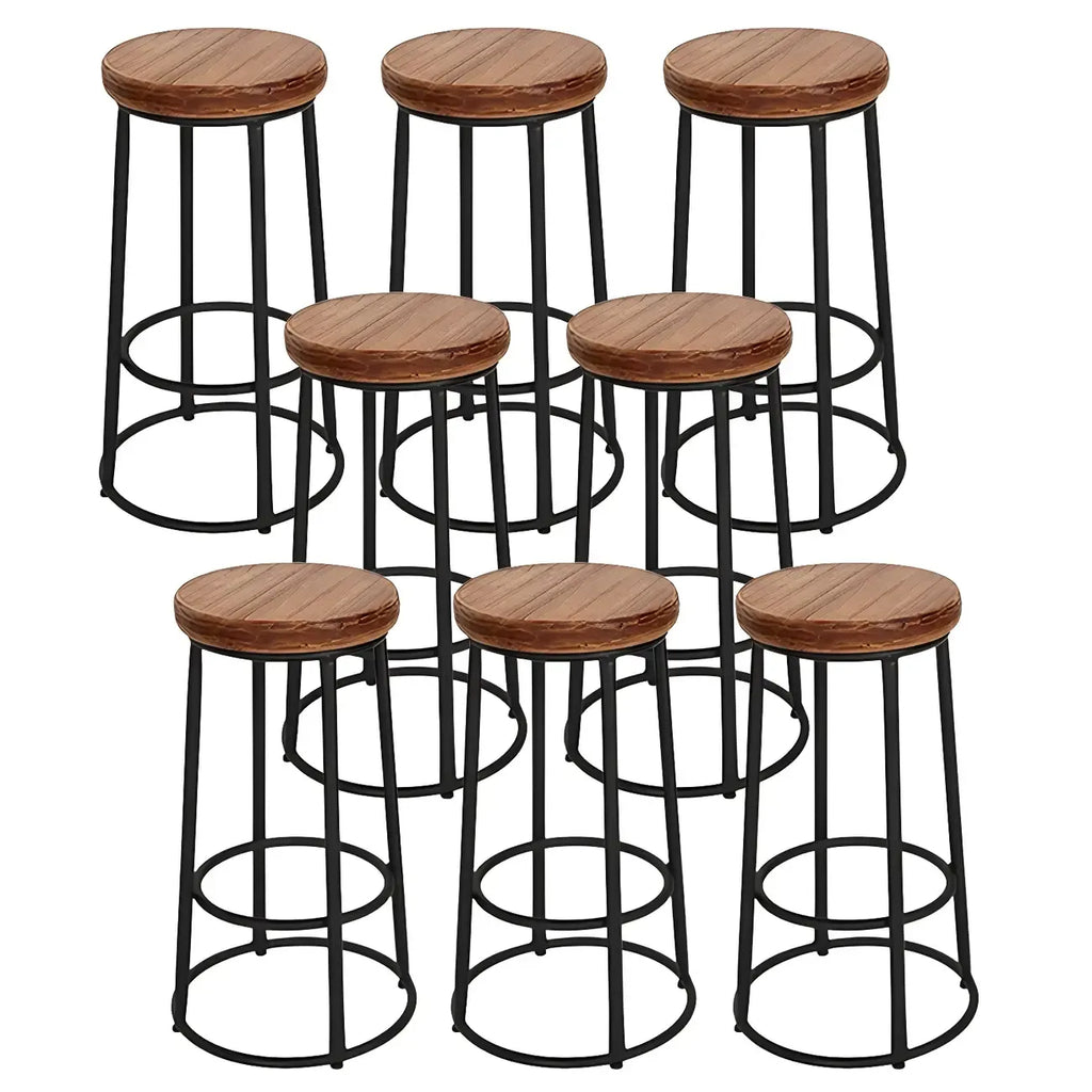 Backless Industrial Round Wooden Bar Stools