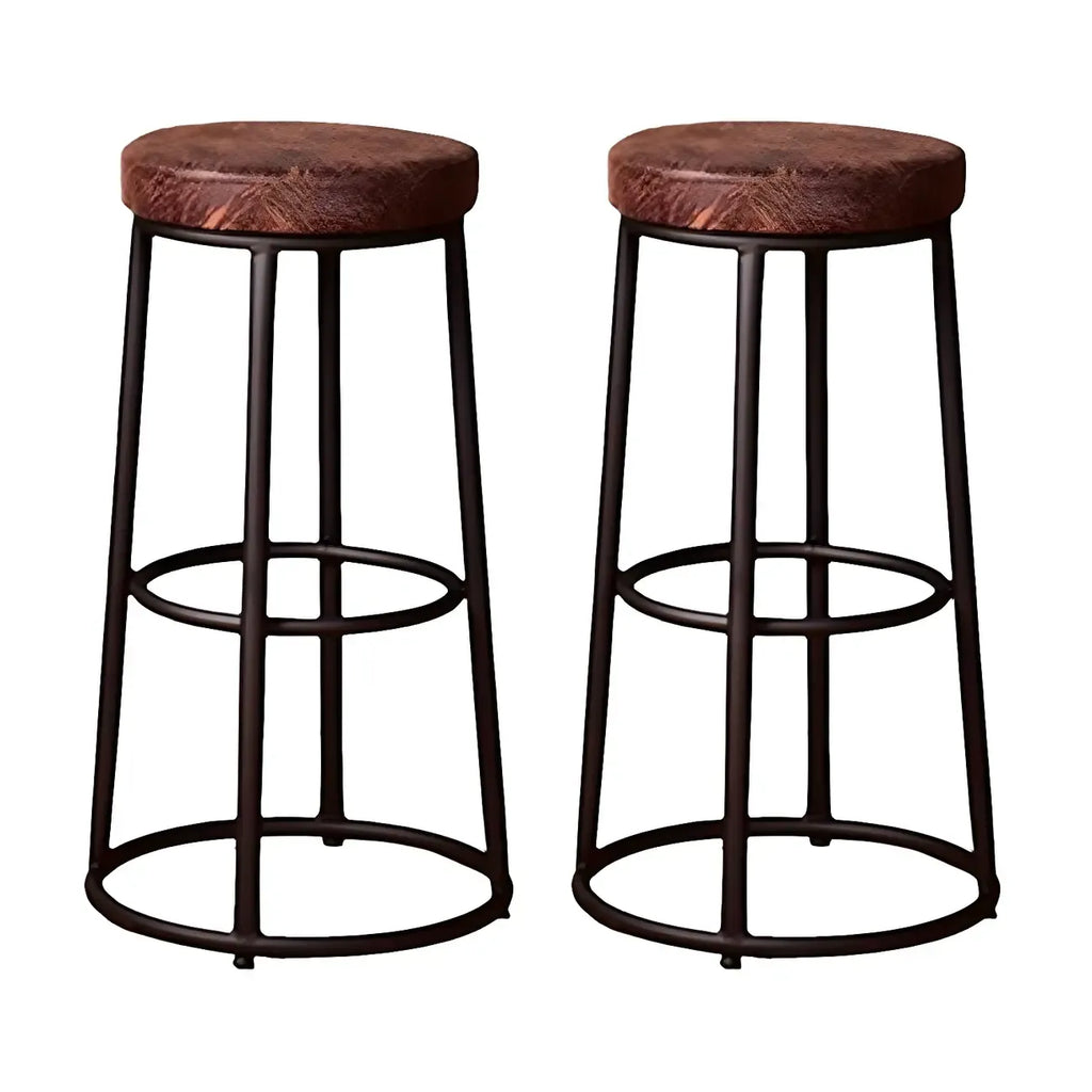 Backless Industrial Round Wooden Bar Stools
