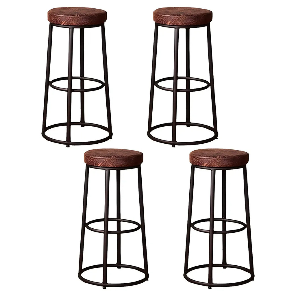 Backless Industrial Round Wooden Bar Stools