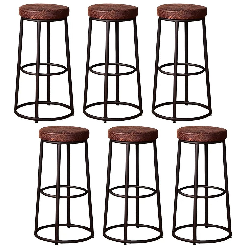 Backless Industrial Round Wooden Bar Stools