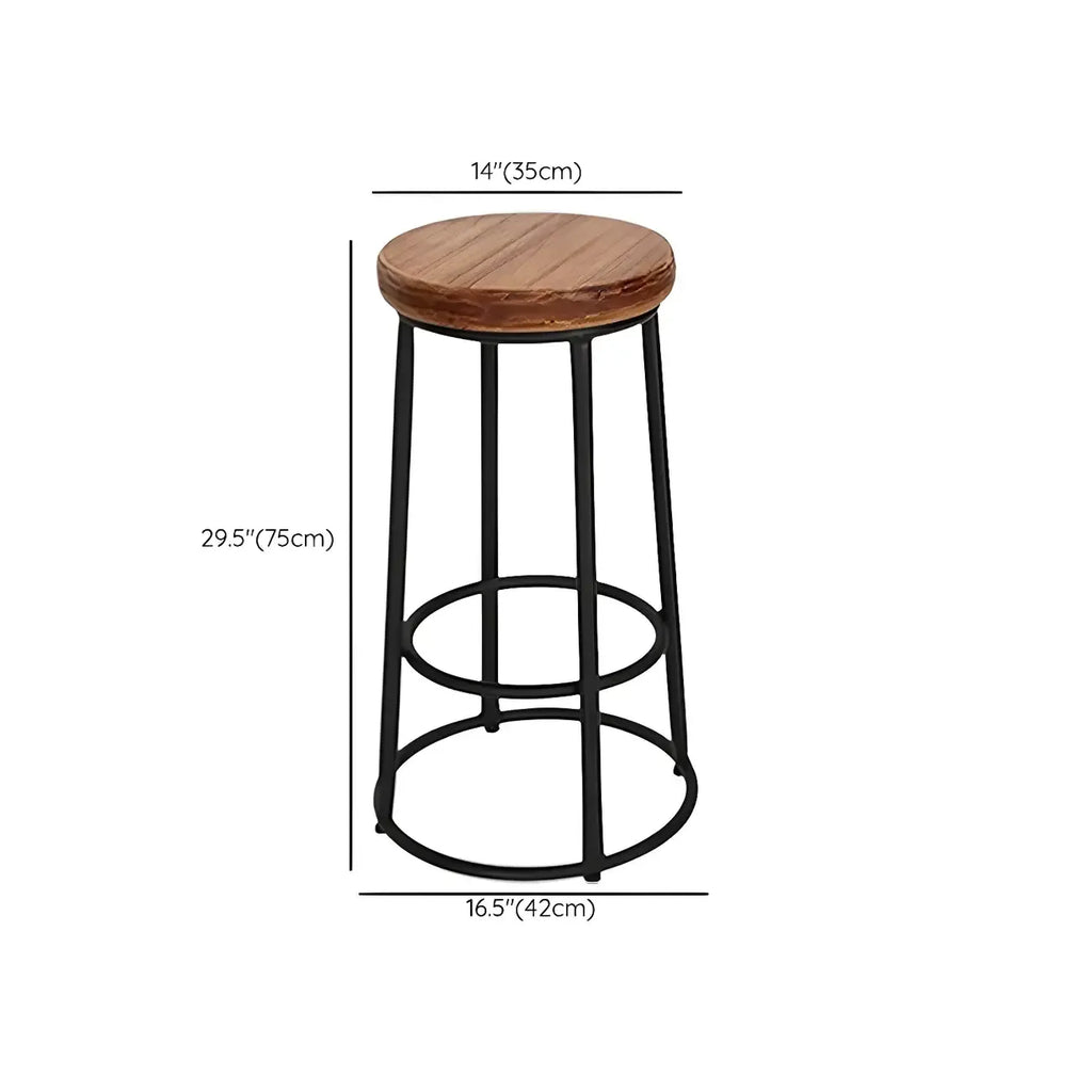Backless Industrial Round Wooden Bar Stools