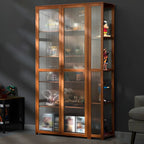 7 Shelves Tan Bamboo Glass Open Storage Display Cabinet
