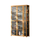 7 Shelves Tan Bamboo Glass Open Storage Display Cabinet
