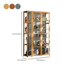 7 Shelves Tan Bamboo Glass Open Storage Display Cabinet