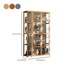 7 Shelves Tan Bamboo Glass Open Storage Display Cabinet