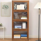 Adjustable Brown Bamboo Display Cabinet with Glass Door