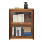 Adjustable Brown Bamboo Display Cabinet with Glass Door