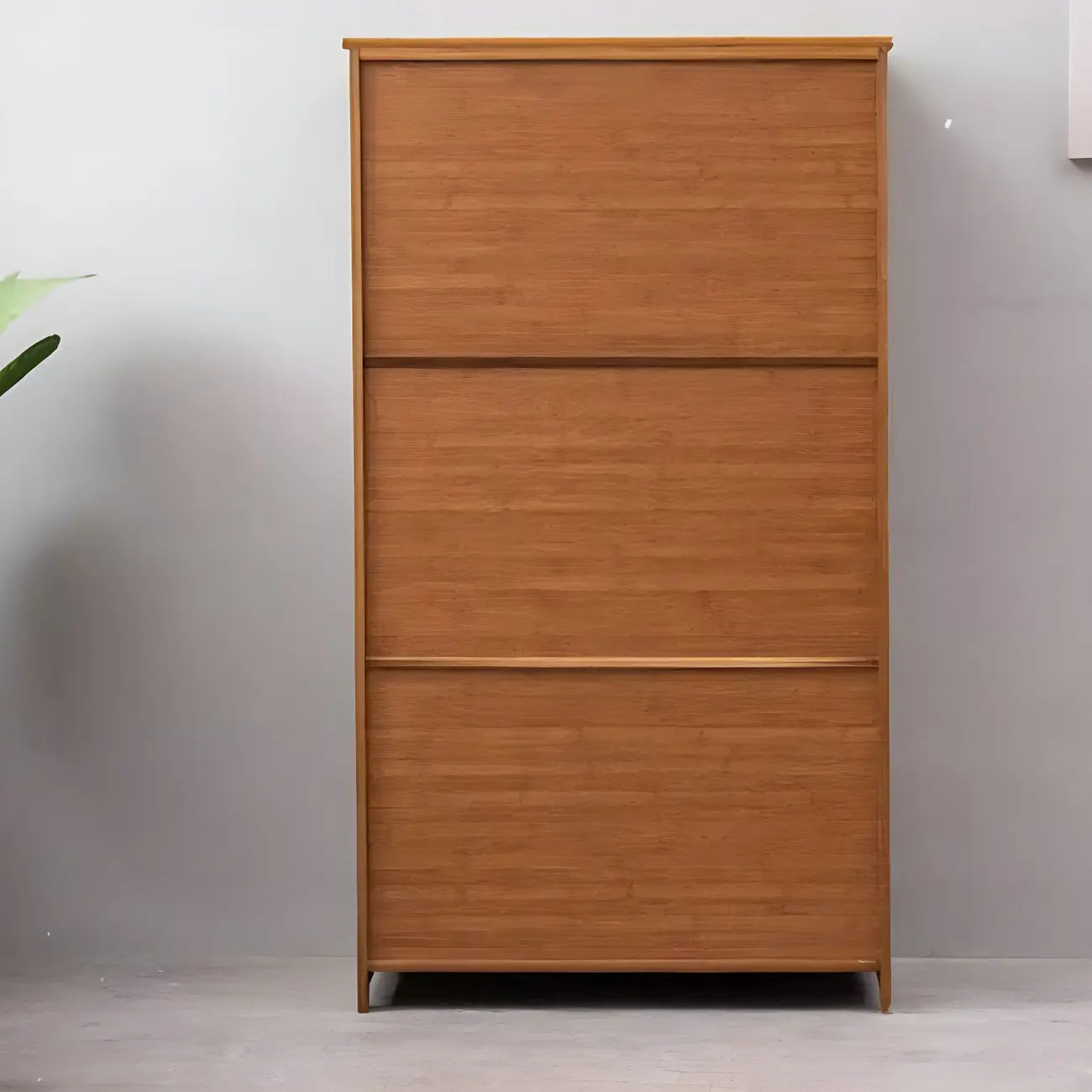 Adjustable Brown Bamboo Display Cabinet with Glass Door