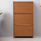 Adjustable Brown Bamboo Display Cabinet with Glass Door