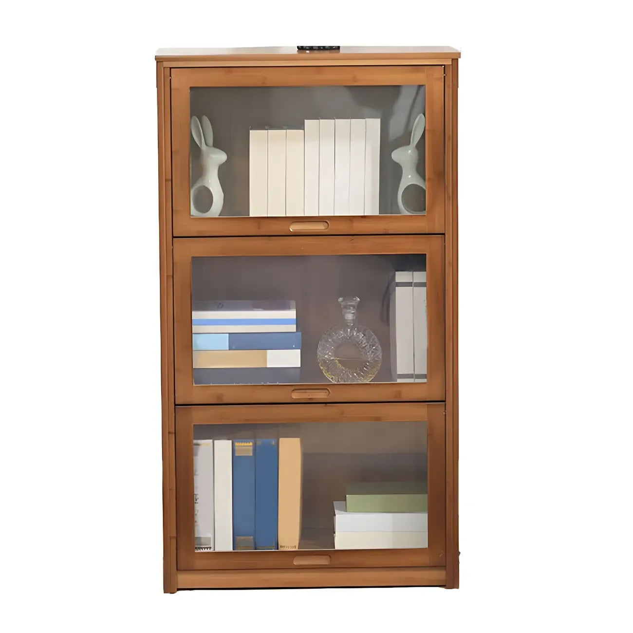 Adjustable Brown Bamboo Display Cabinet with Glass Door