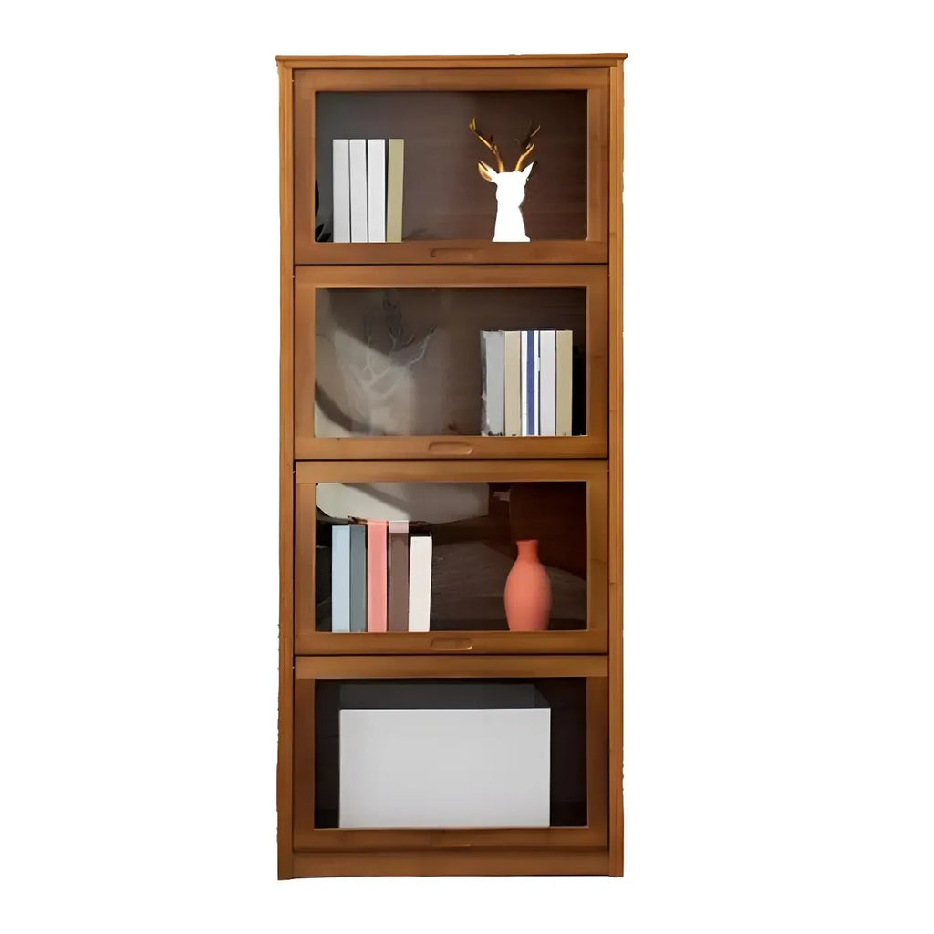 Adjustable Brown Bamboo Display Cabinet with Glass Door