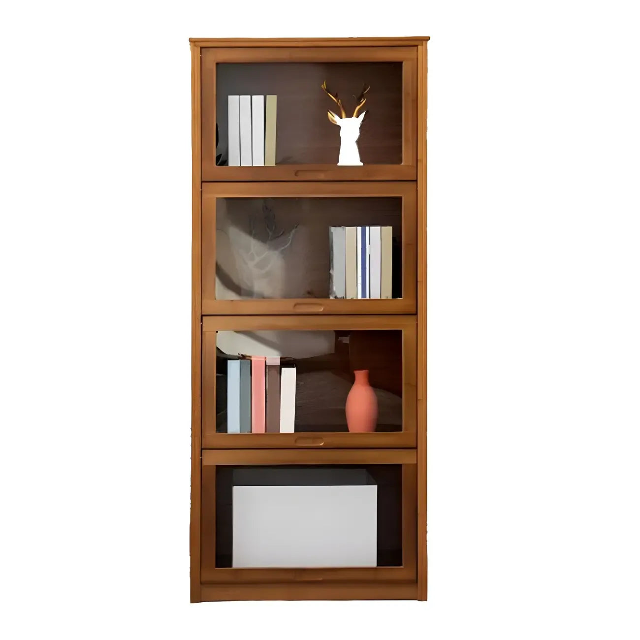 Adjustable Brown Bamboo Display Cabinet with Glass Door