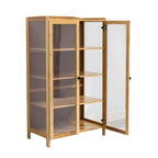 Adjustable Brown Bamboo Display Cabinet with Glass Door