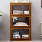 Adjustable Brown Bamboo Display Cabinet with Glass Door