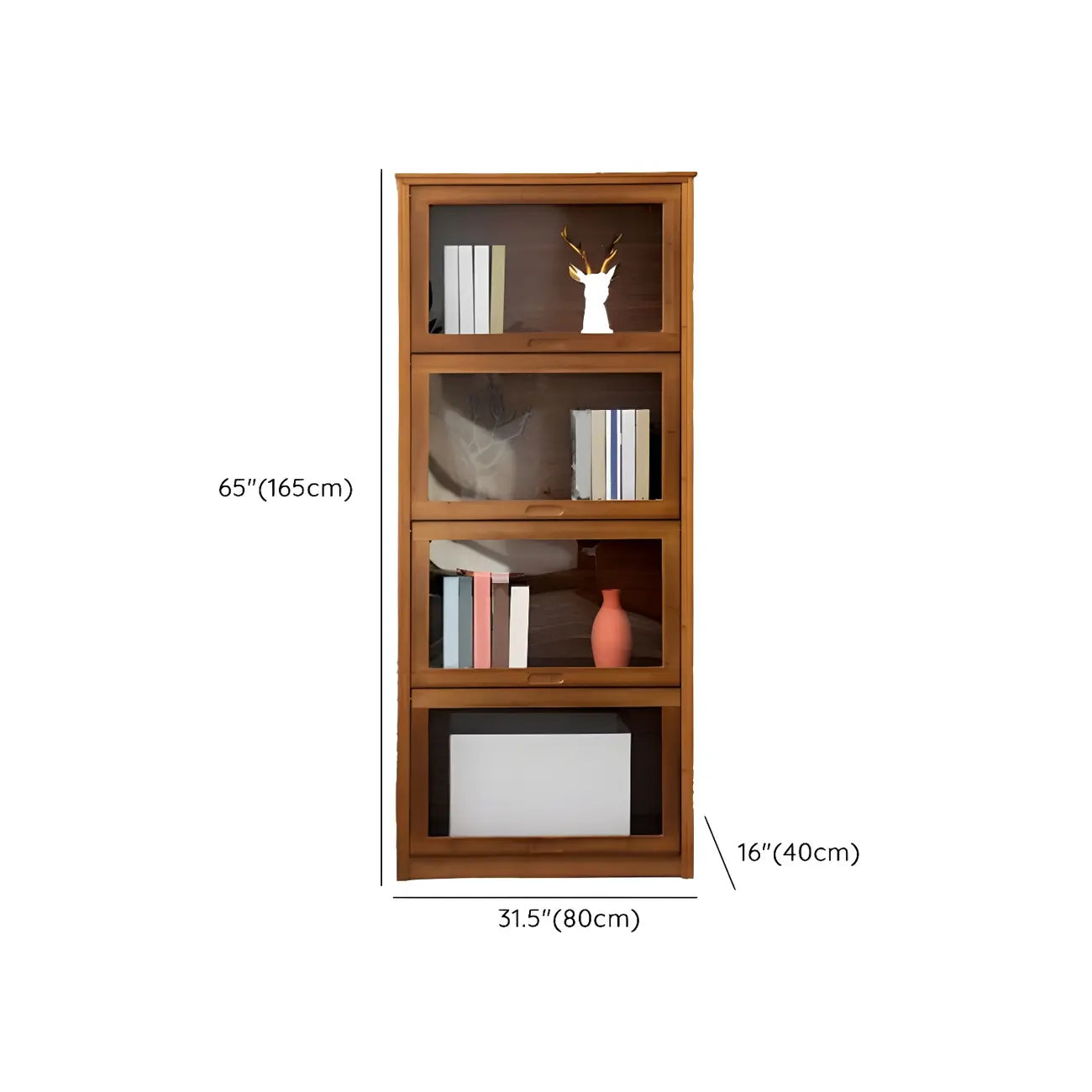 Adjustable Brown Bamboo Display Cabinet with Glass Door