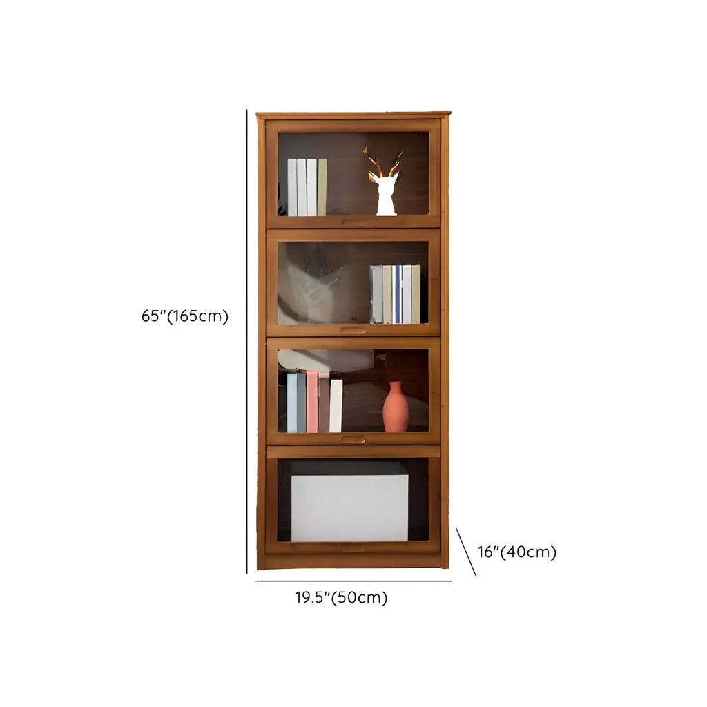 Adjustable Brown Bamboo Display Cabinet with Glass Door
