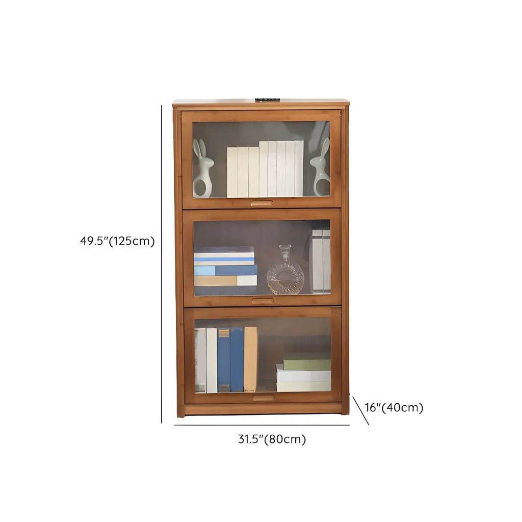 Adjustable Brown Bamboo Display Cabinet with Glass Door